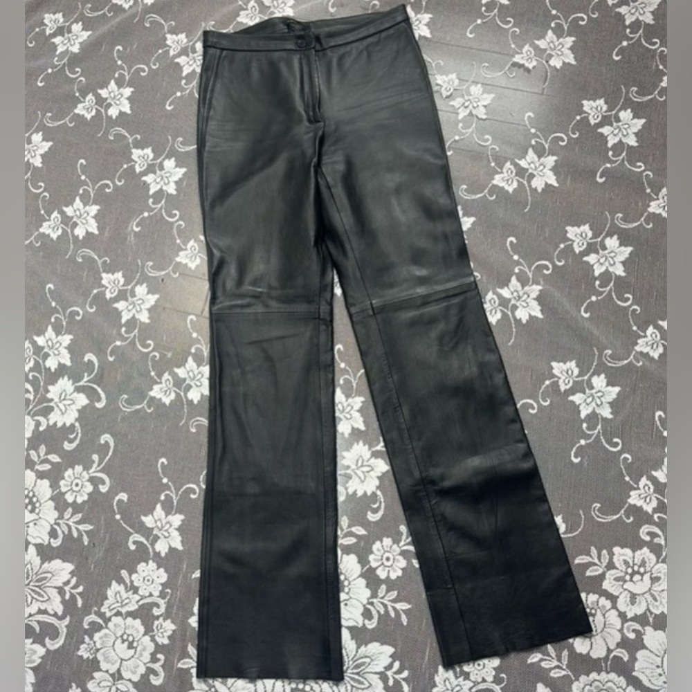 BCBGMaxAzria Black Genuine Soft Leather Boot Cut Pants Sz 6